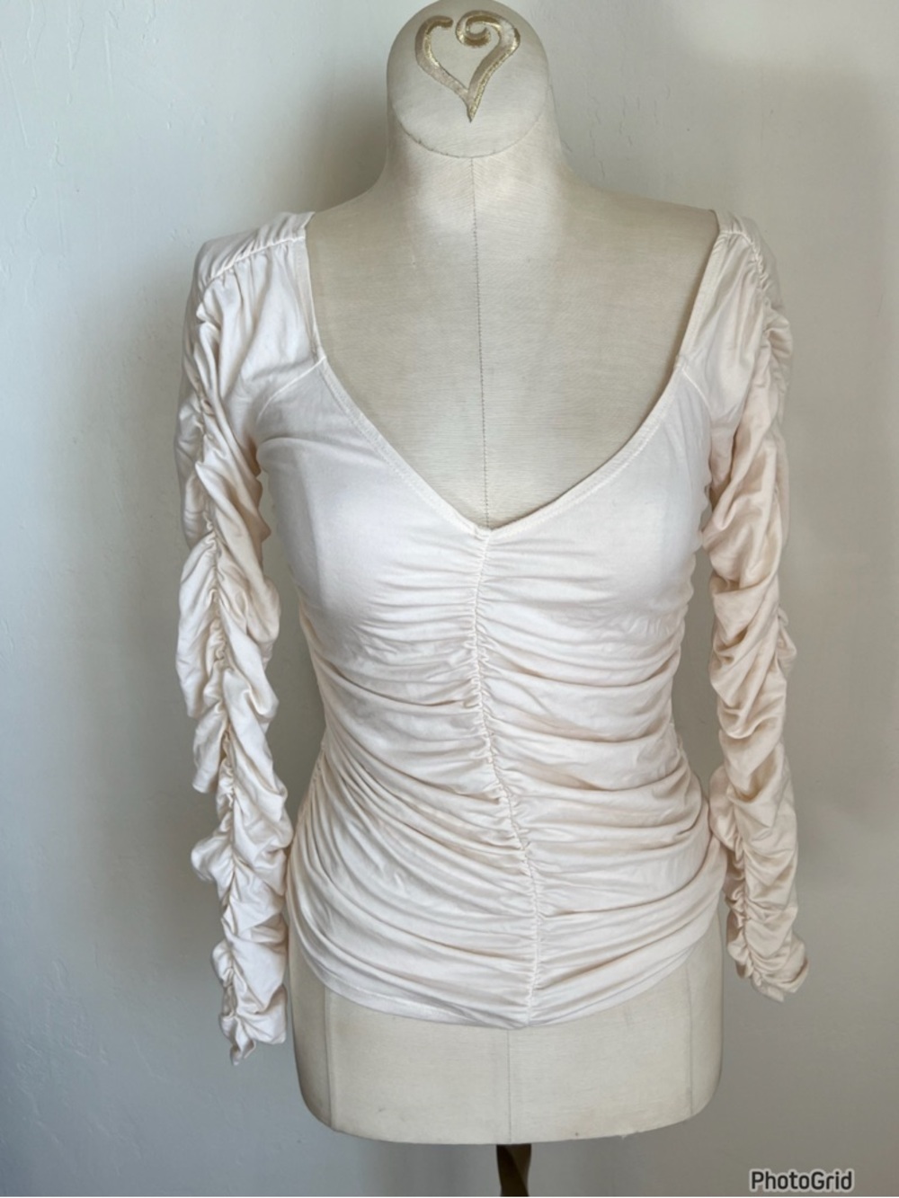 Reformation Ruched Sleeve Cream Top Small